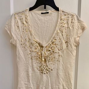 Women’s Tahari (XS) Gold Leaf Cream V-Neck
